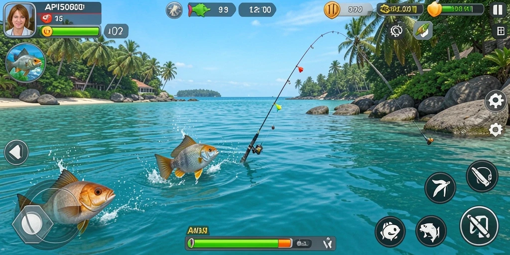 Tampilan gameplay menarik dari API5000 dengan pengalaman memancing yang seru.