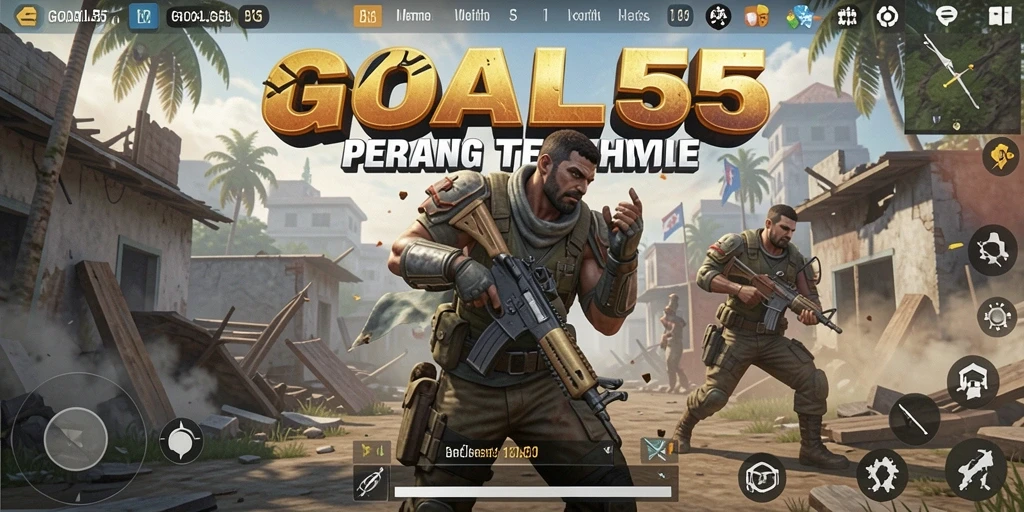Tangkapan layar gameplay seru dari pertempuran Battle Royale di GOAL55.